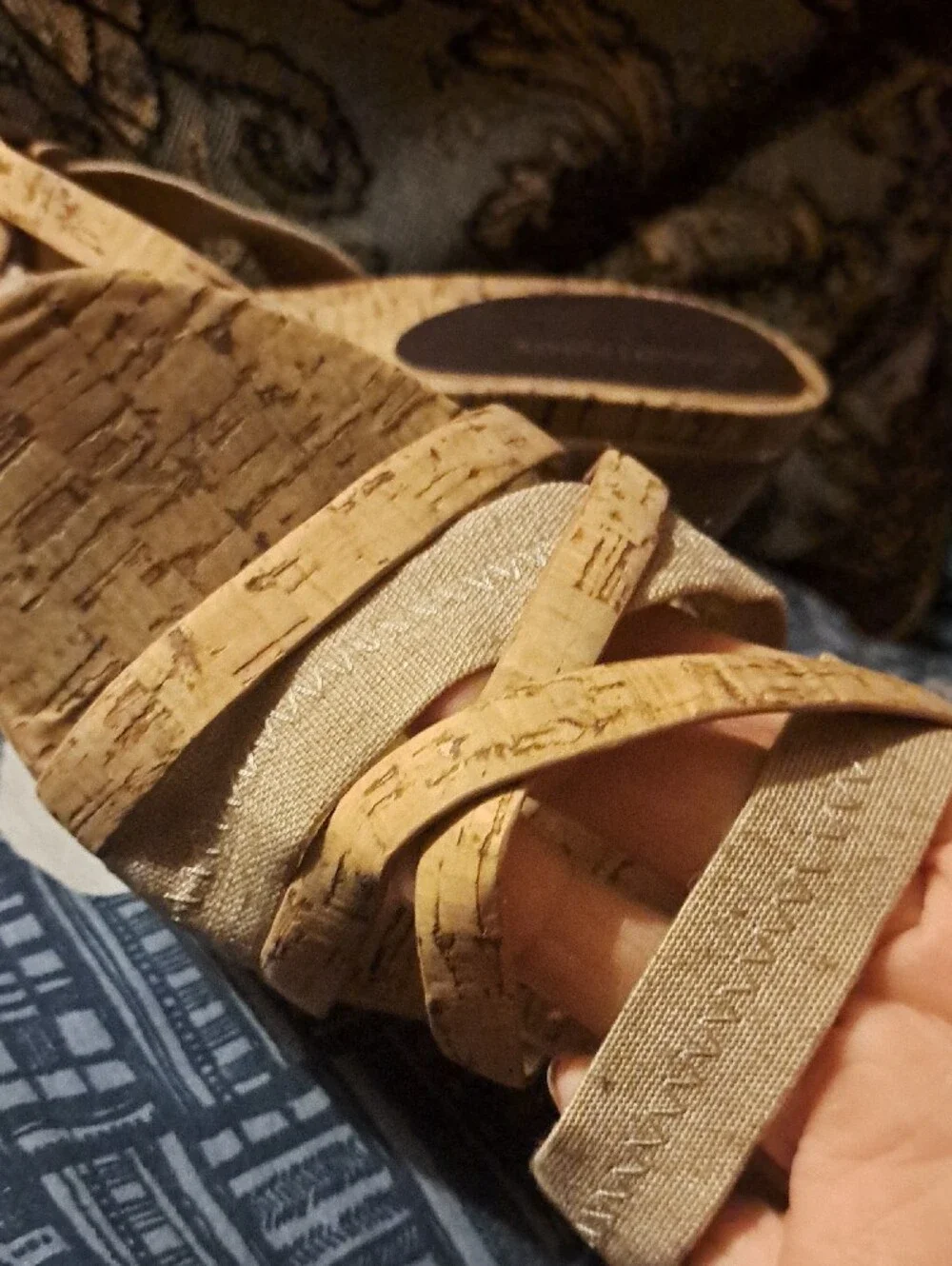 Donald J. Pliner Tan Cork-Textured Wedge Sandals